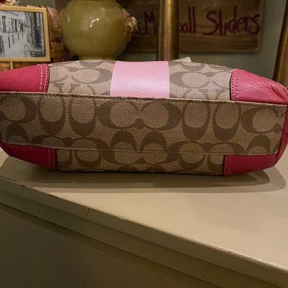 Coach Signature Pink Beige Heritage Stripe F11349 Tote Shoulder Bag - Picture 11 of 16